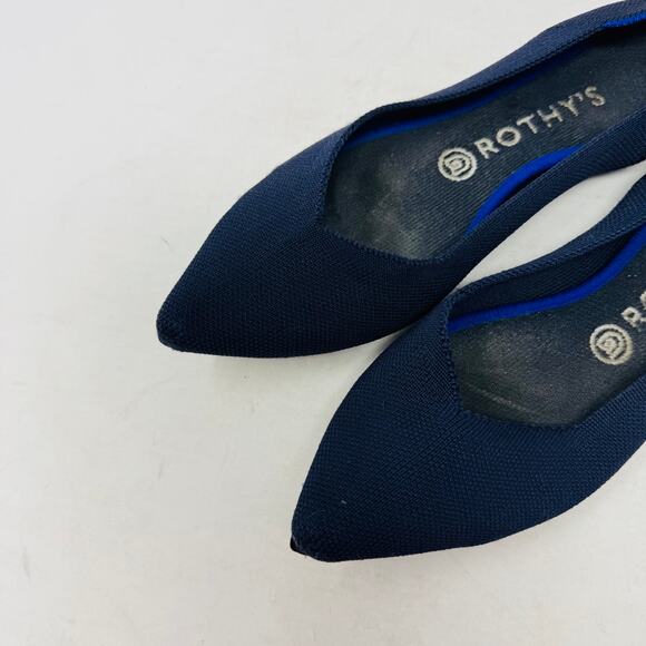 Rothy’s Navy Blue Pointed Toe Flats W9 Knit Sustainable Washable Lightweight - Picture 2 of 12
